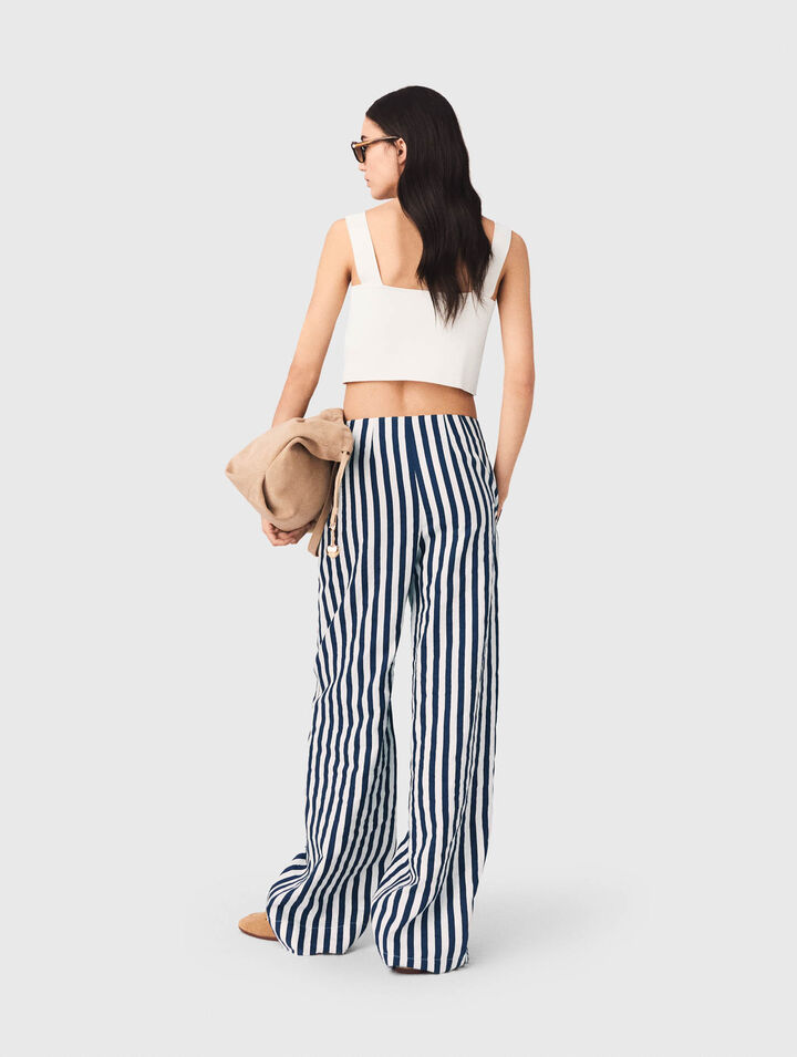 Pantalon &agrave; pont en lin m&eacute;lang&eacute;