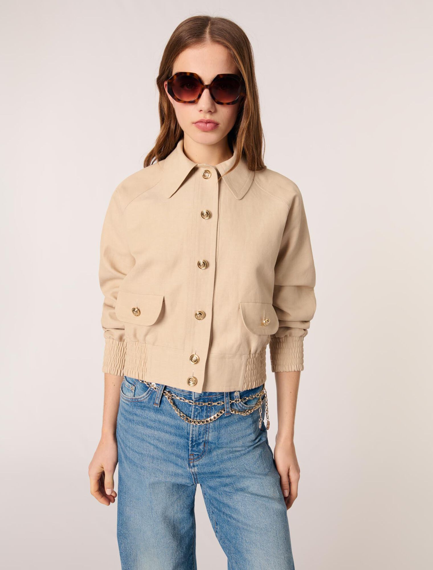 Blouson bomber en lin et coton