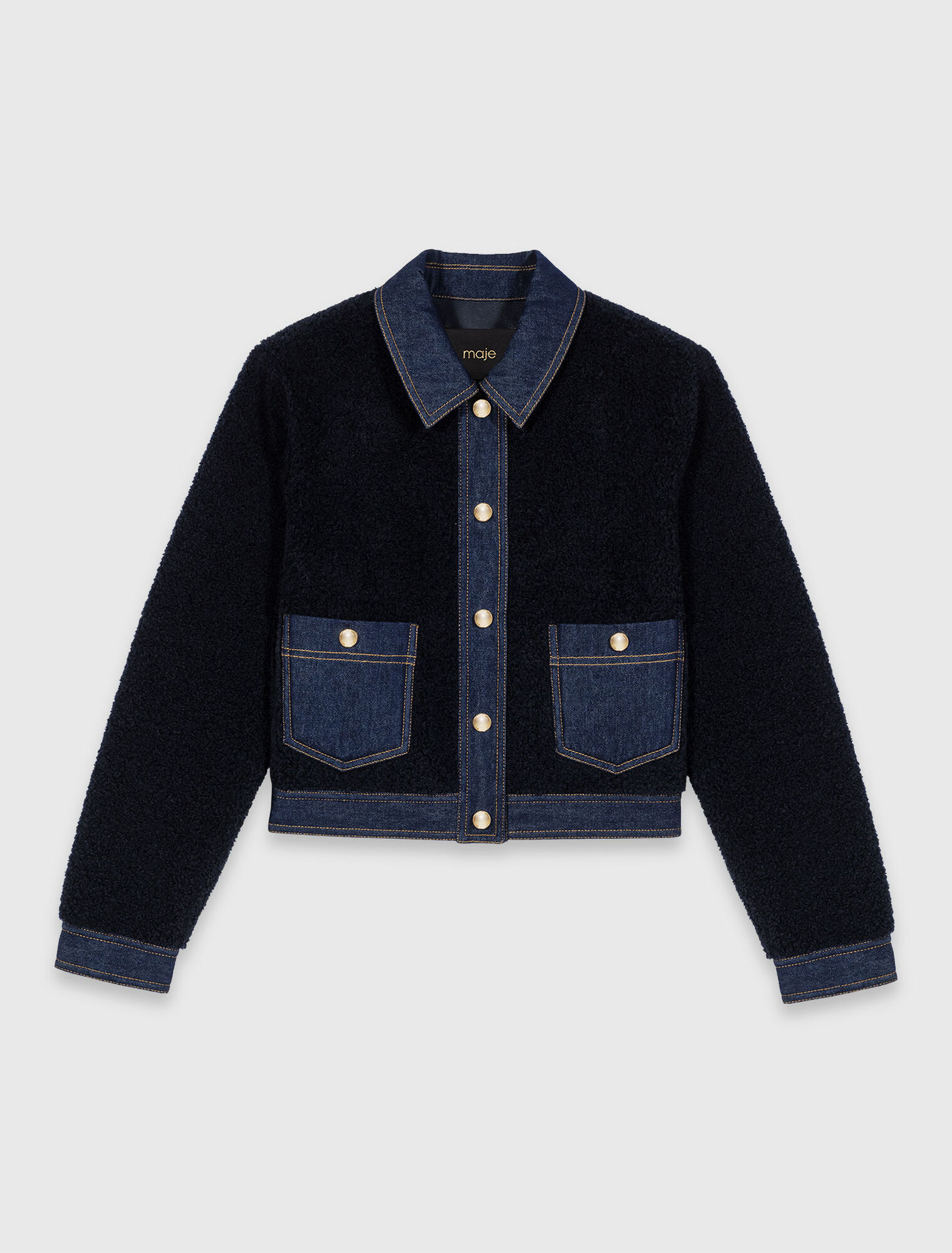 Blouson bouclette et d&eacute;tails denim