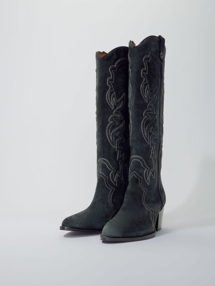 Bottes santiags en cuir suédé