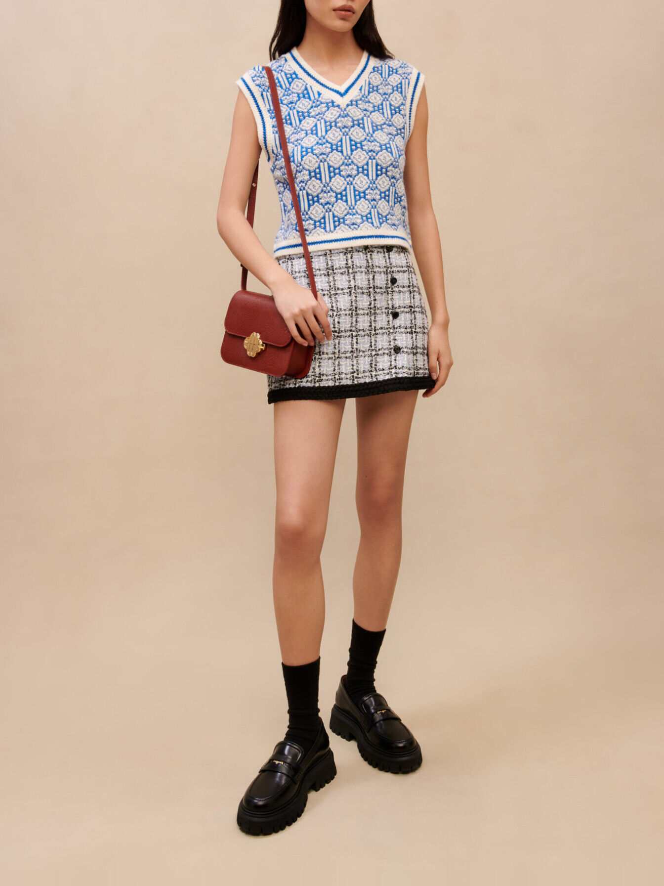 Sleeveless jacquard sweater Blue For Women | Maje