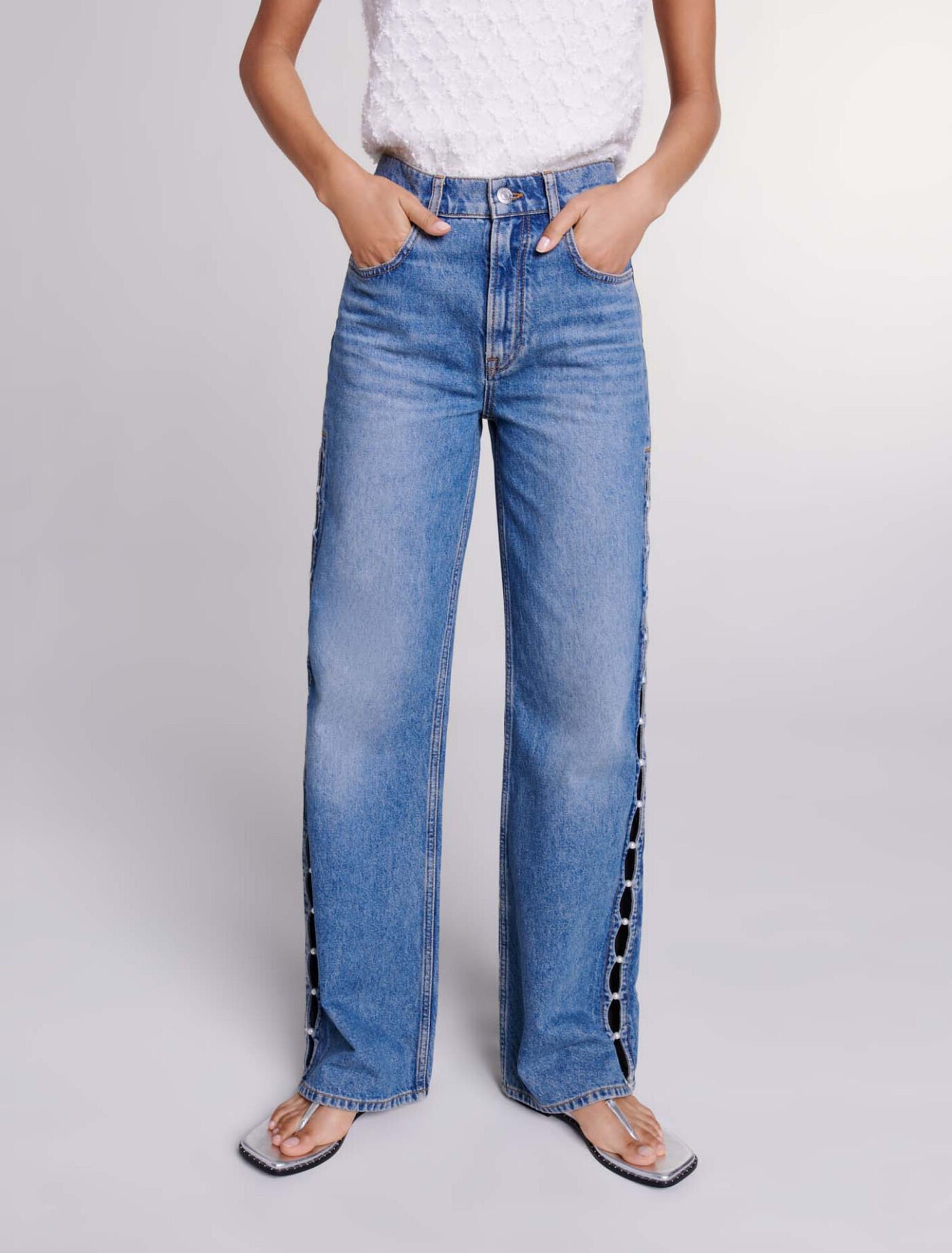 Beaded cutaway jeans