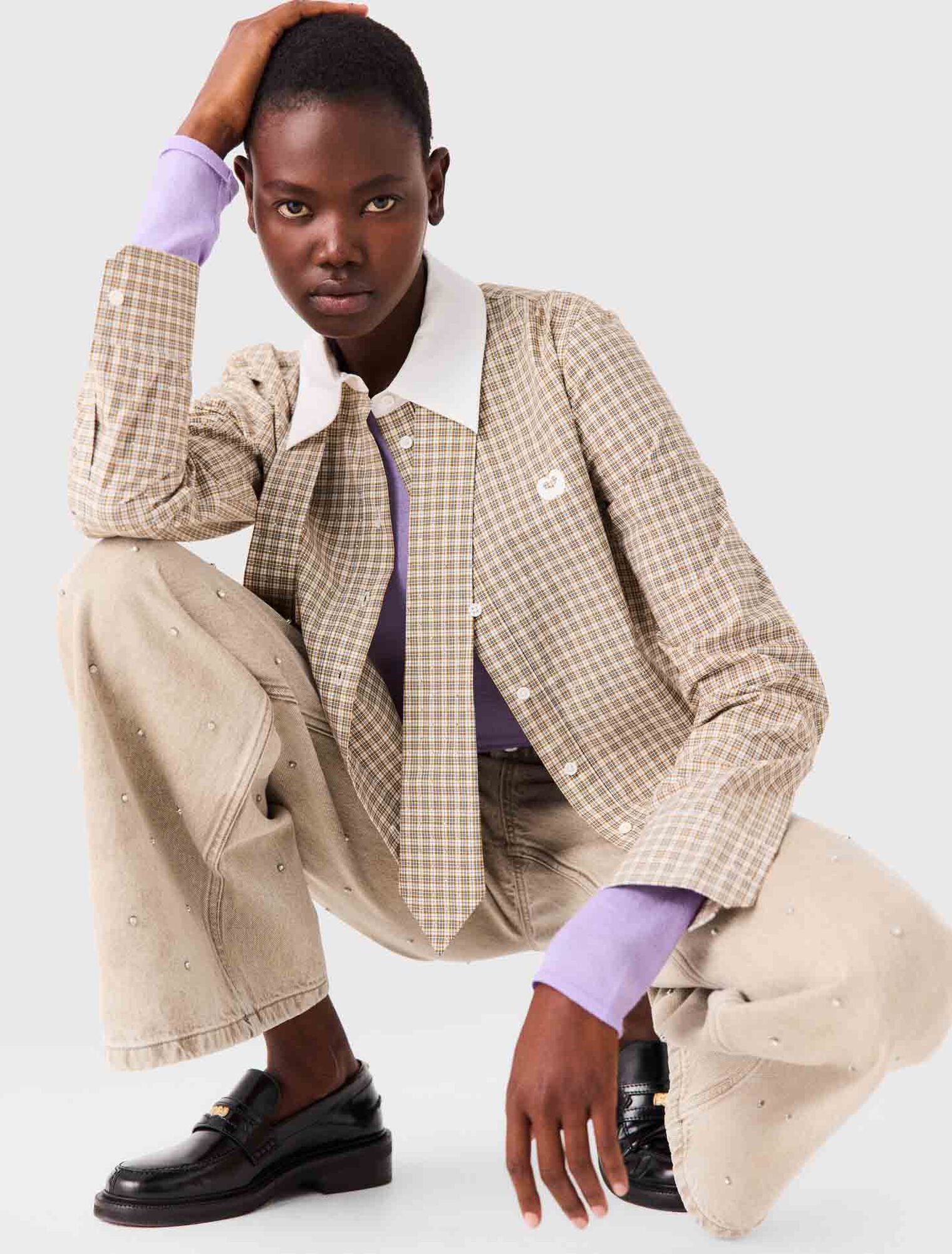 Short rhinestone checked shirt