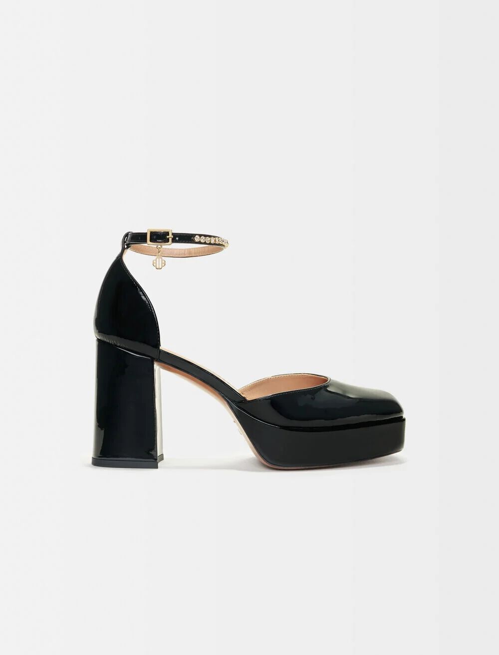 Escarpins vernis a plateforme gris noir pour femme Maje