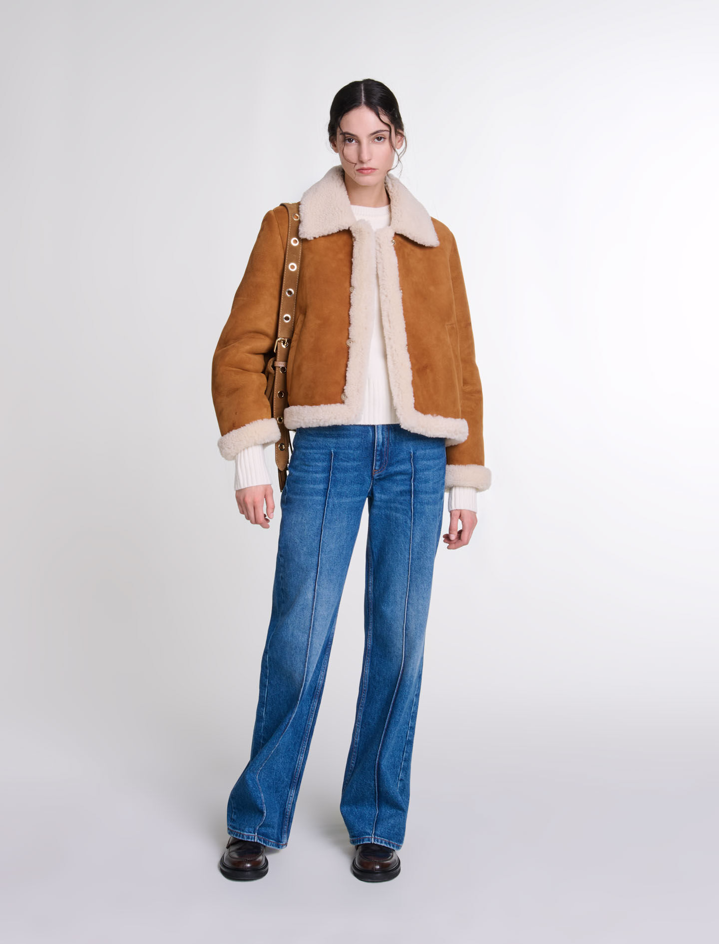 Shearling effect fur coat Brown For Women Maje