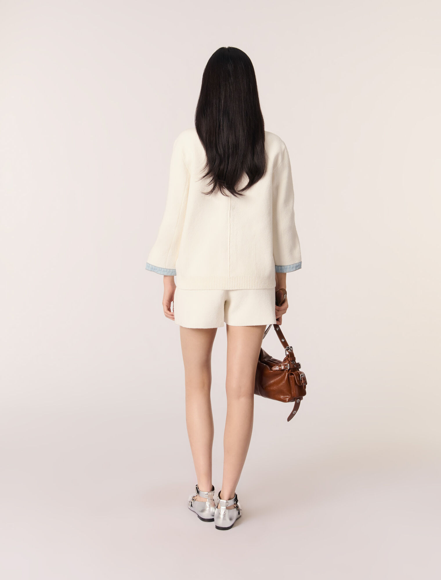 Cardigan long à détails denim