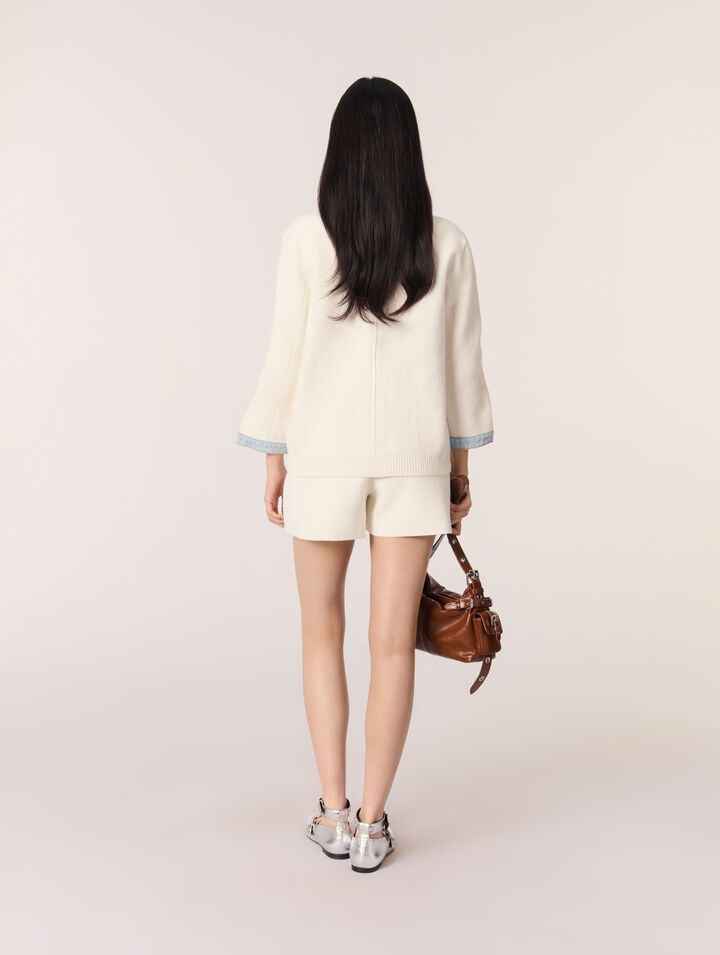 Long sleeve cardigan with denim details