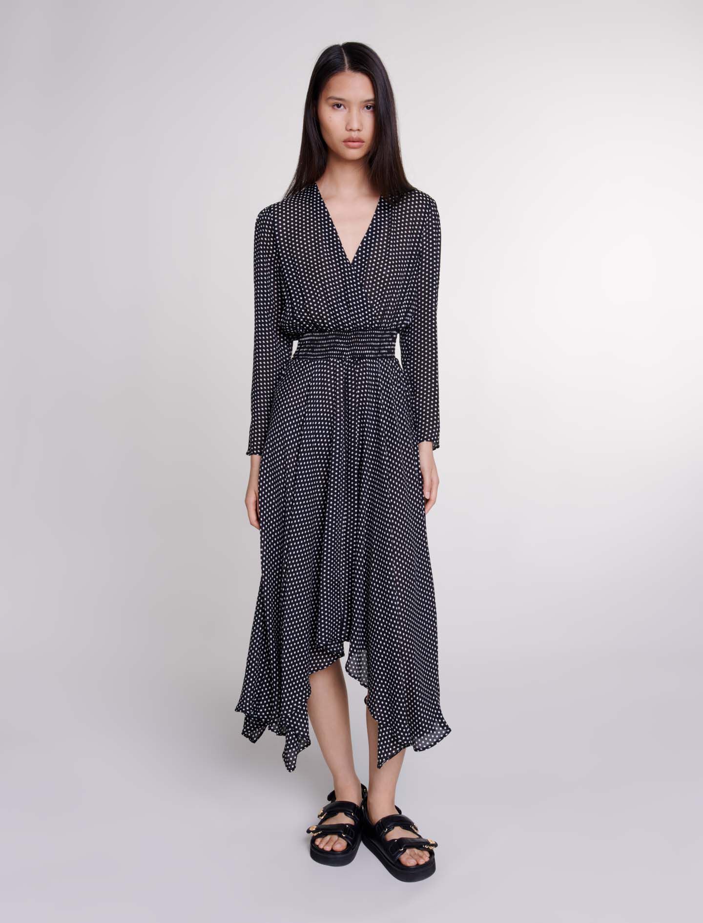 Mid-length polka dot dress Black / Gray For Women | Maje
