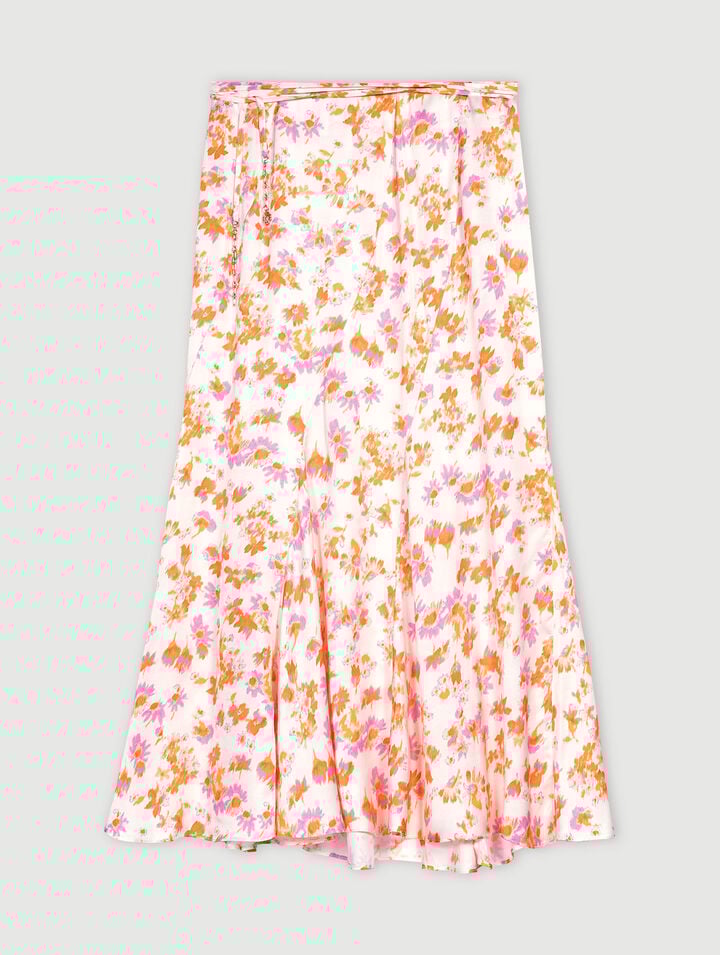 Satin-effect floral skirt