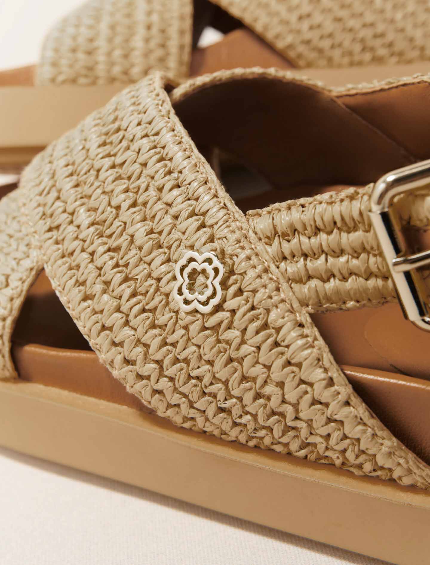 Raffia-effect flat sandals Natural For Women | Maje