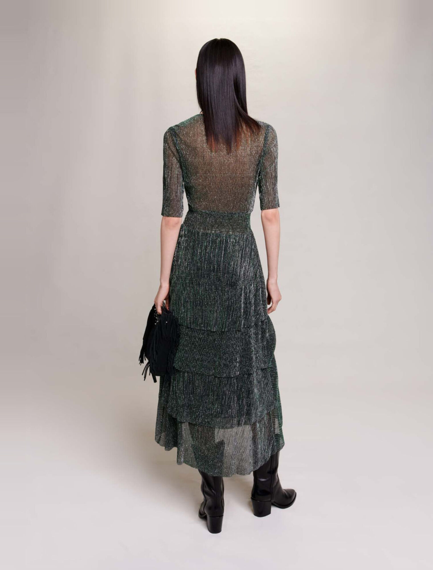 Robe fibres métallisées à volants