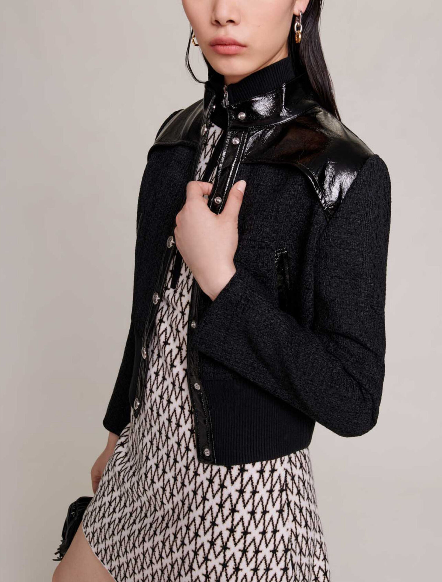 Blouson tweed et vinyle