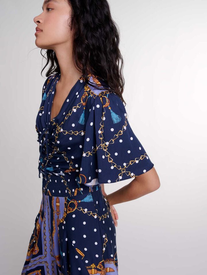 Robe longue satinée imprimée 