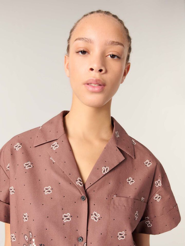 Chemise courte imprimée à strass