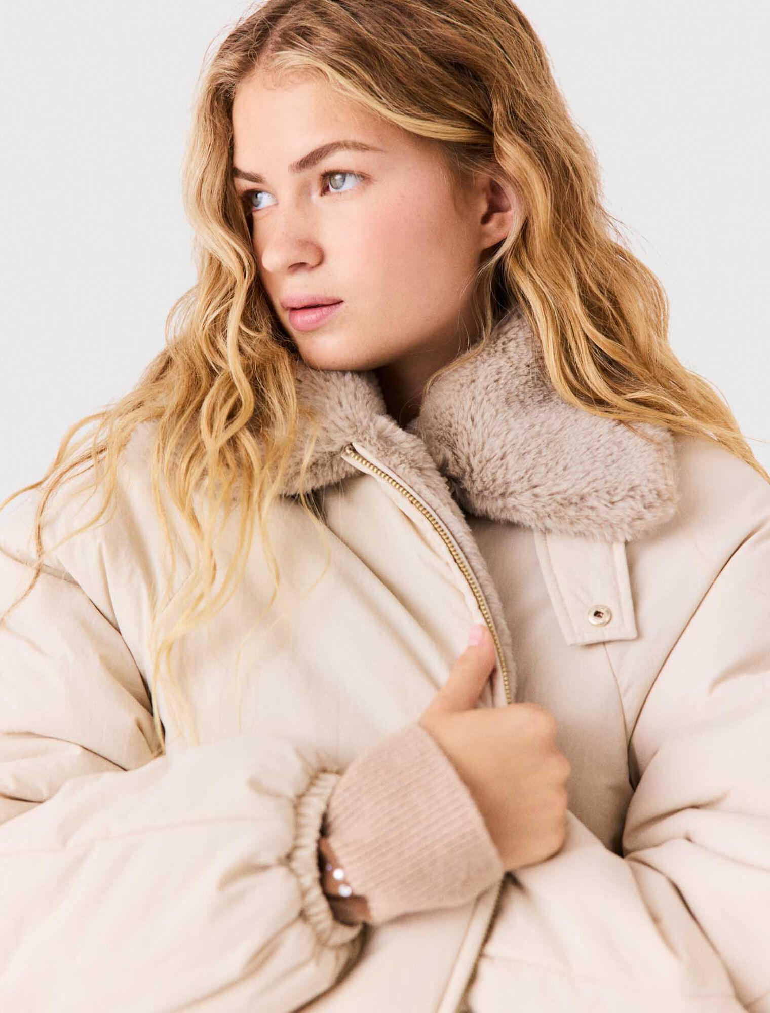 Reversible faux fur puffer jacket