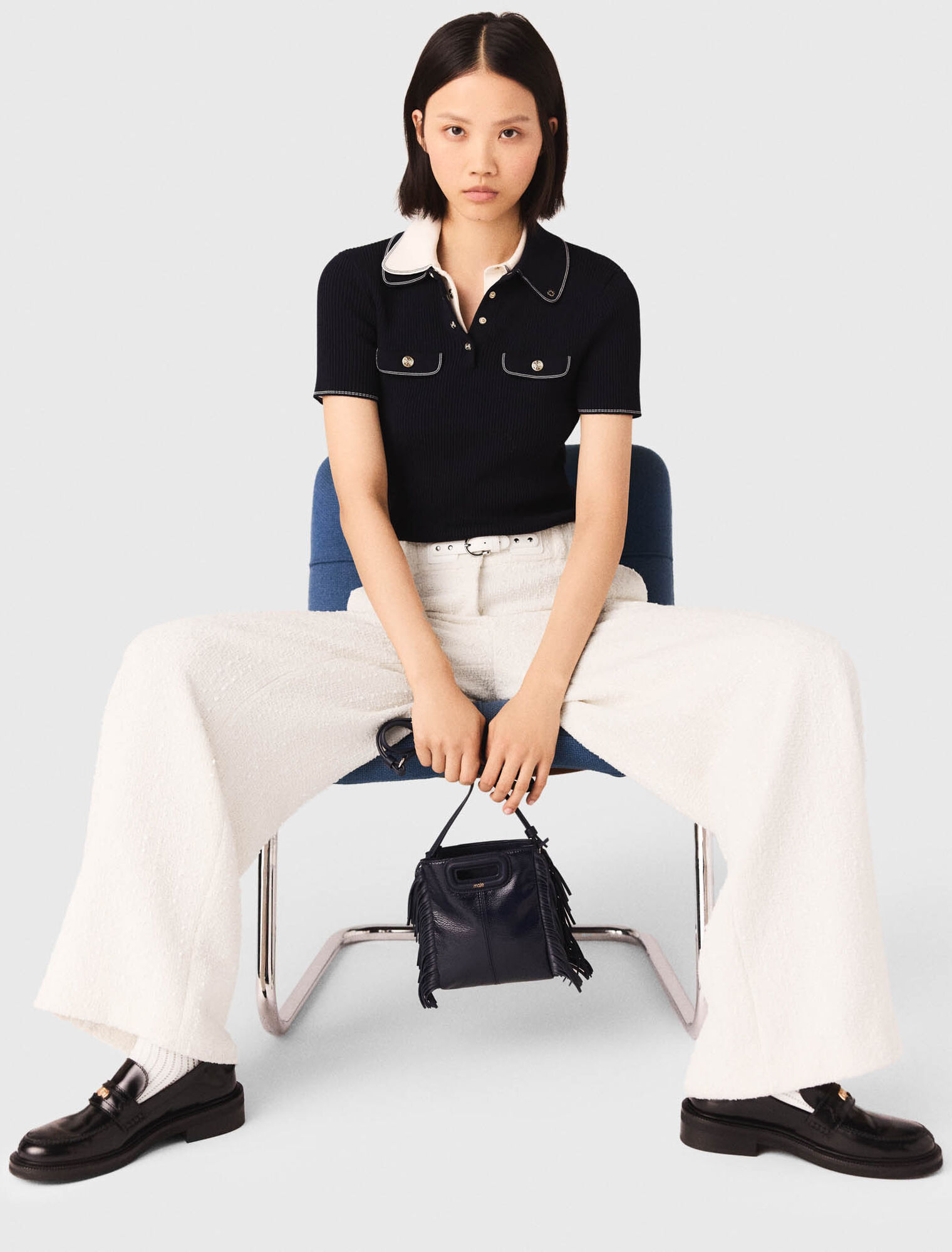 Wide-leg tweed trousers