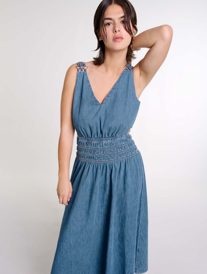 Robe longue ajourée en denim