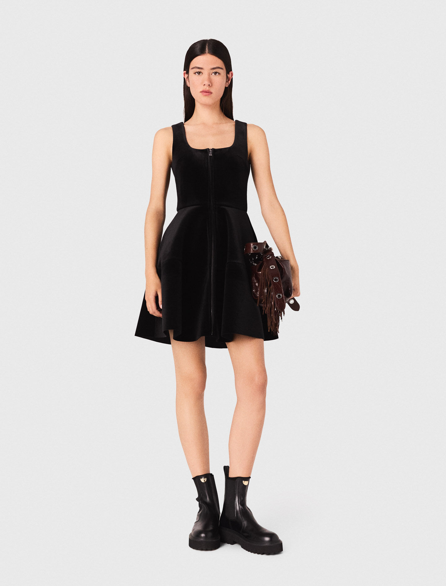 Mini velvet skater dress Black / Gray For Women | Maje