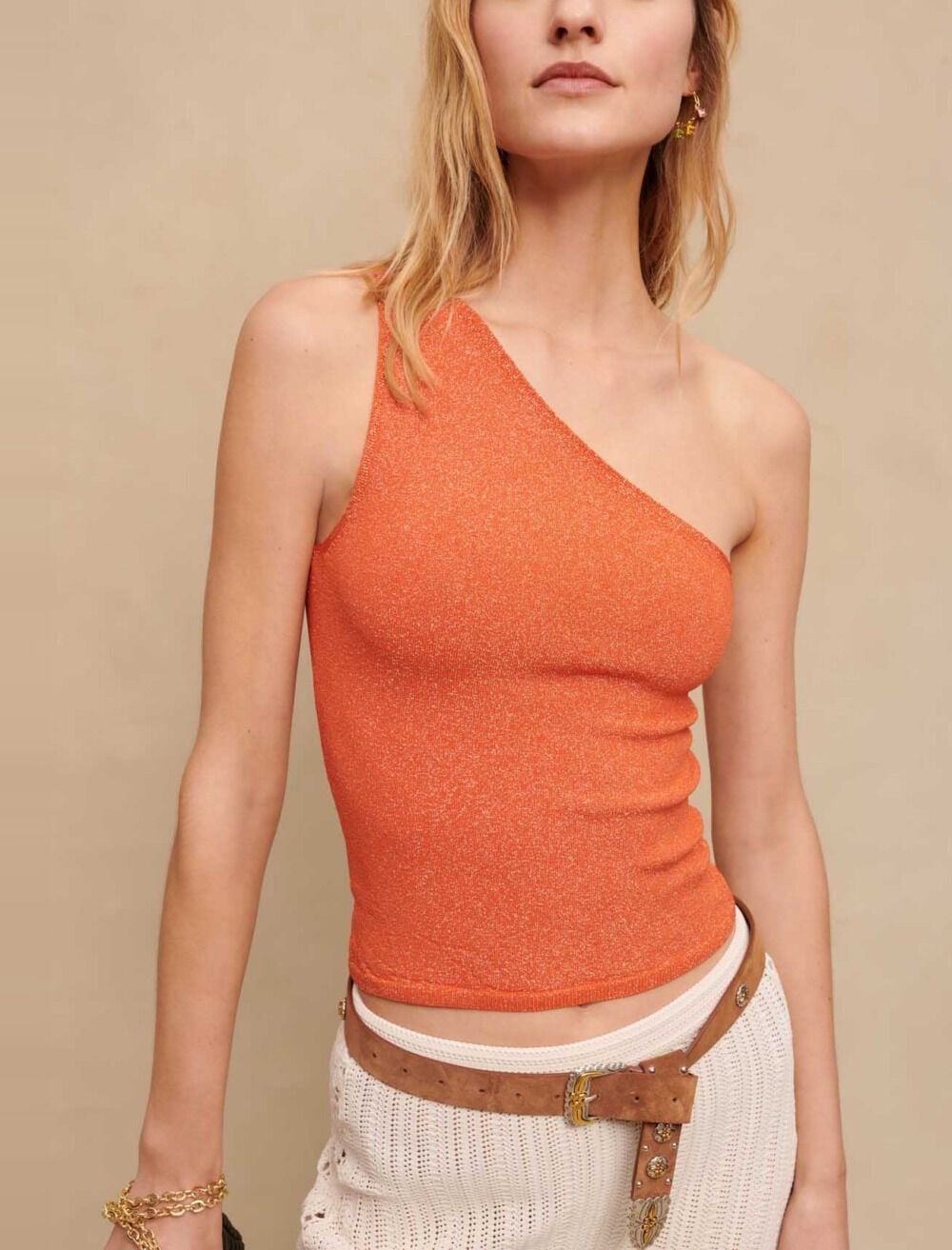 Shiny asymmetric top Yellow / Orange For Women | Maje