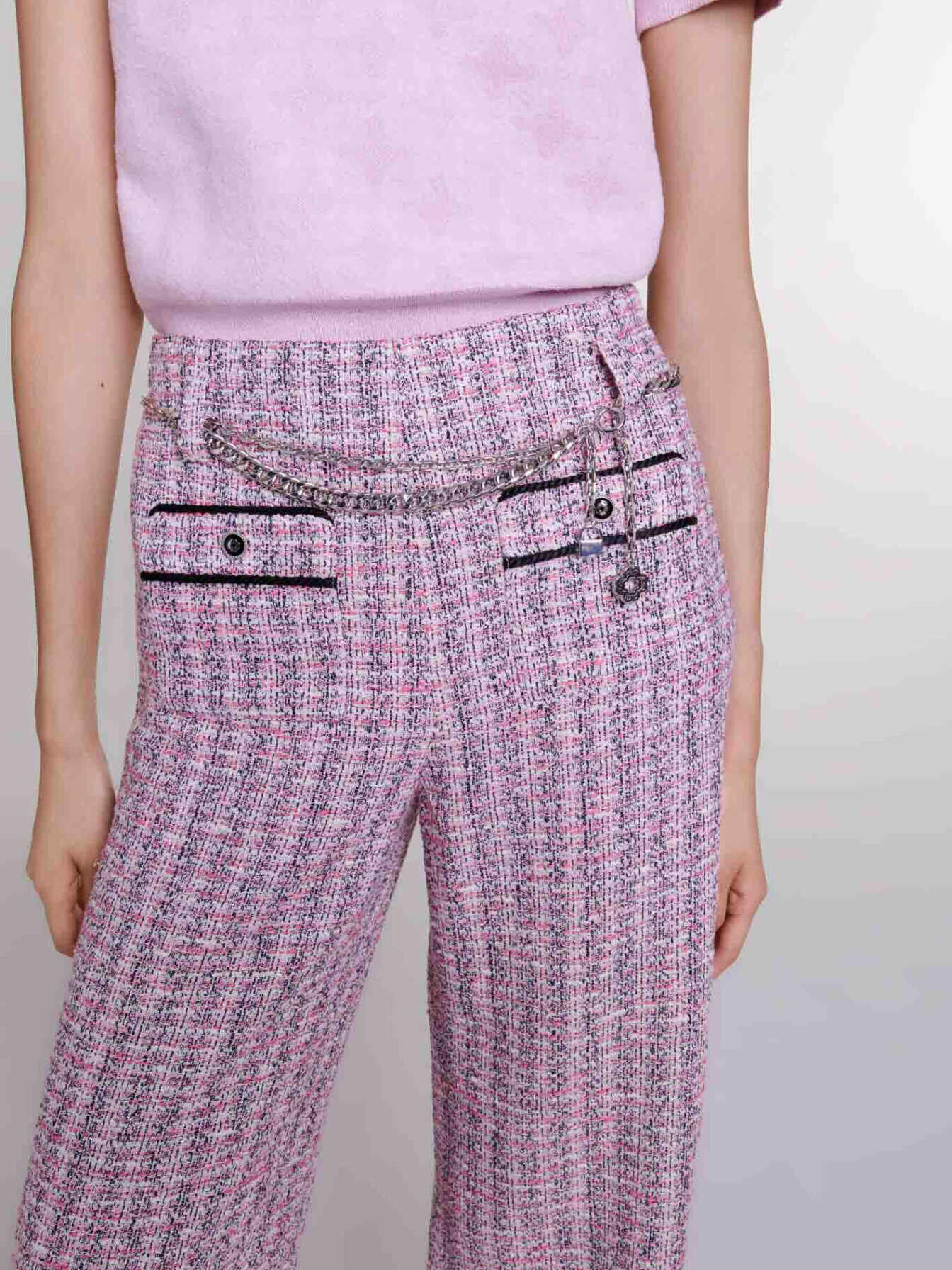 Wide-leg tweed trousers Pink For Women | Maje