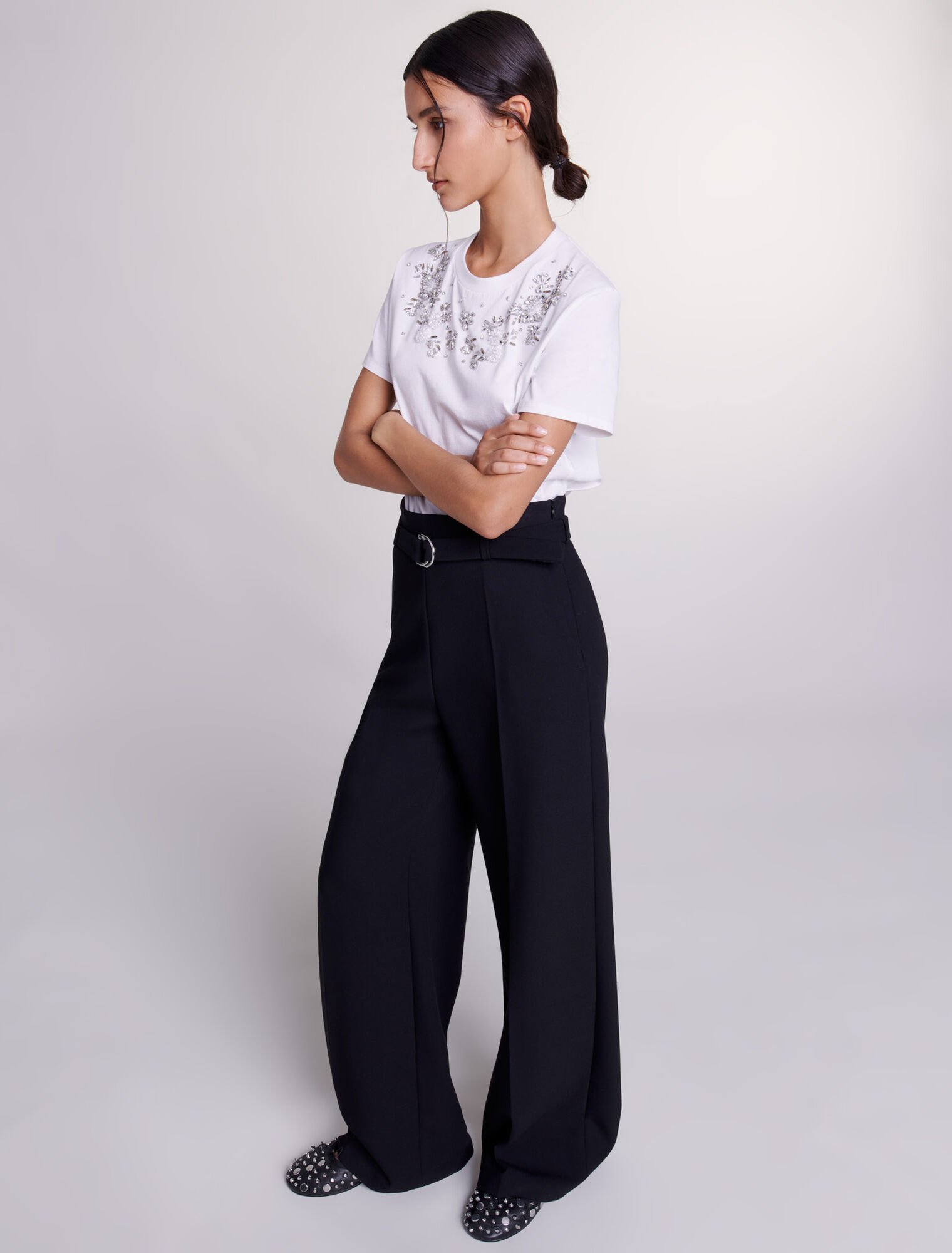 Wide leg pants with belt