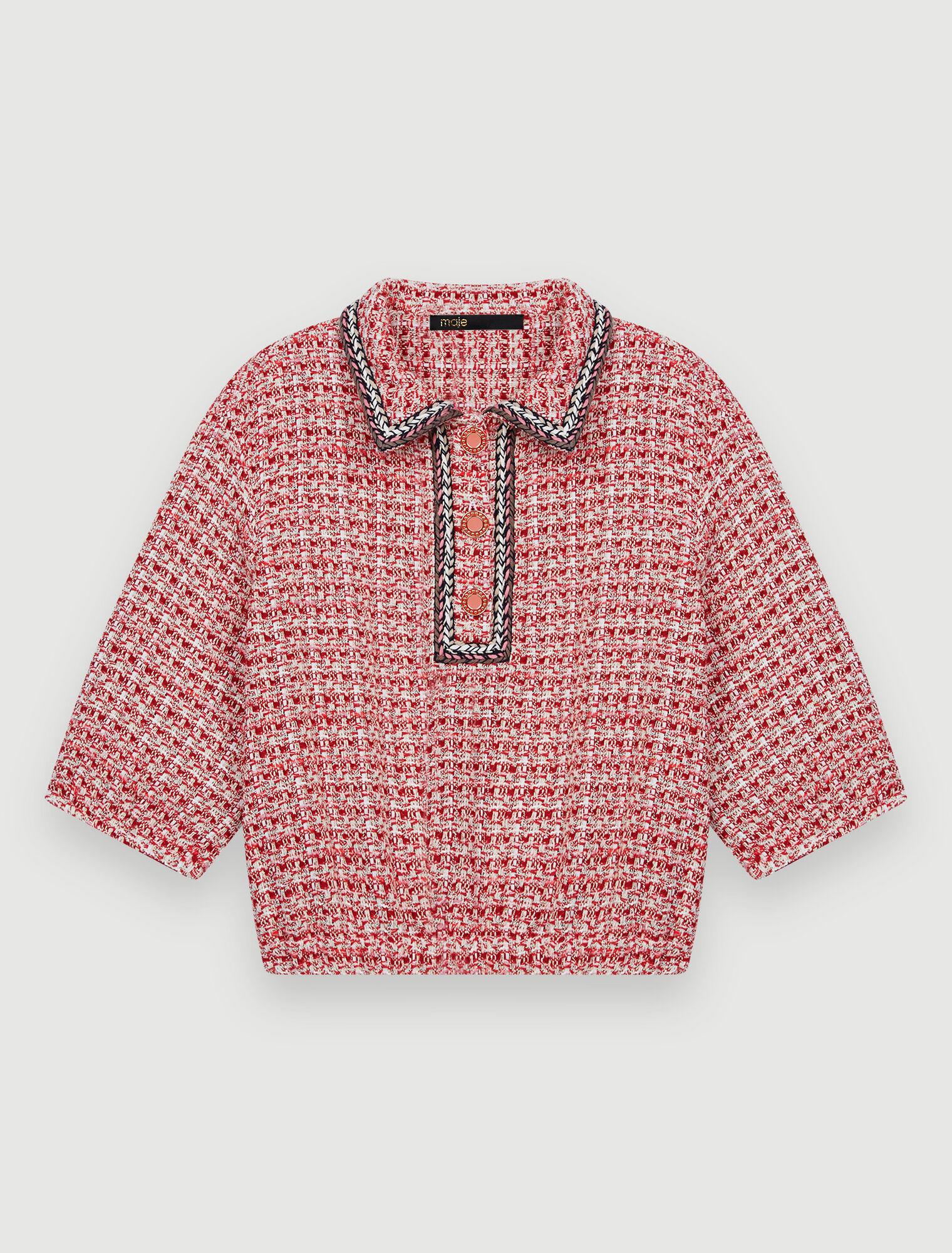Crop top en tweed à galons ethniques
