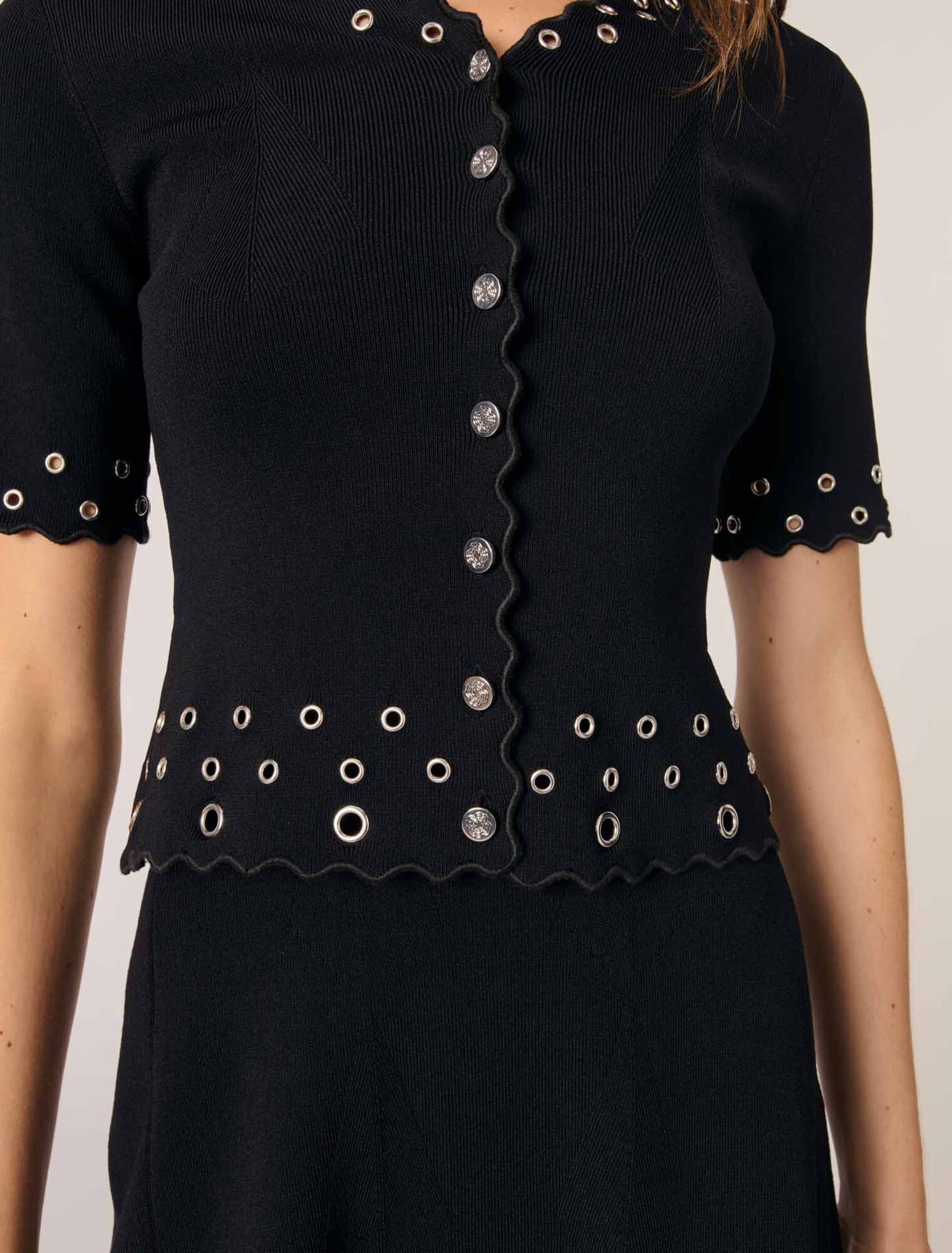 Cropped cardigan with eyelets