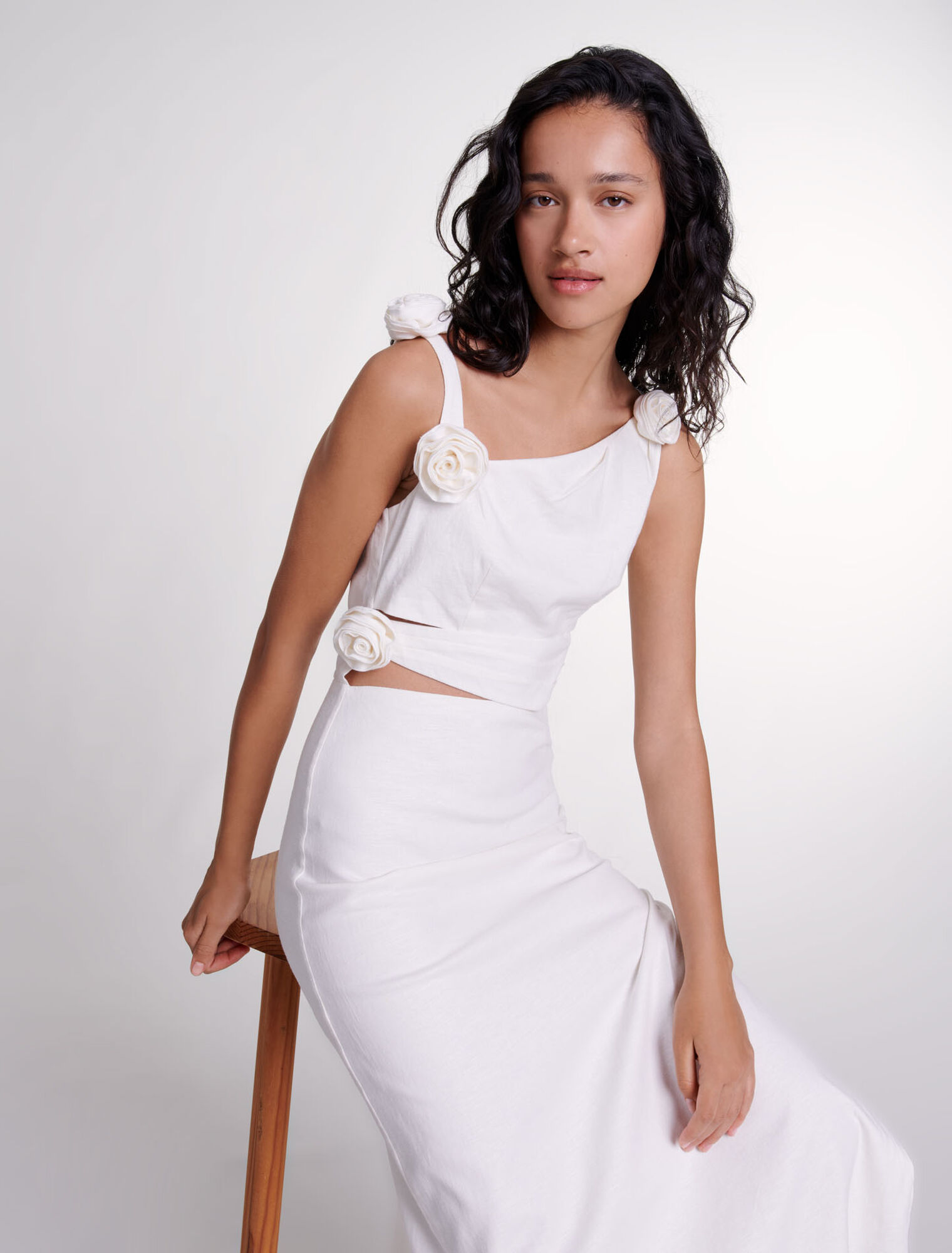 Robe longue en lin ajourée