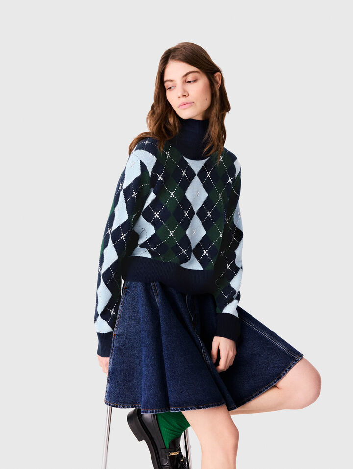 Pull &agrave; motif argyle avec strass
