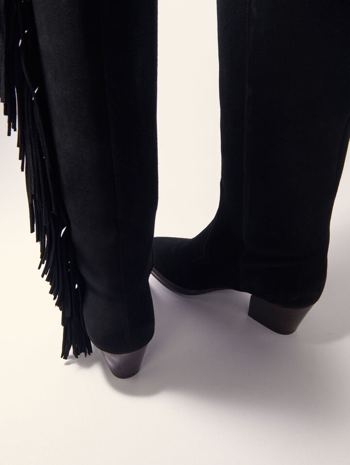 Bottes western en suède à franges