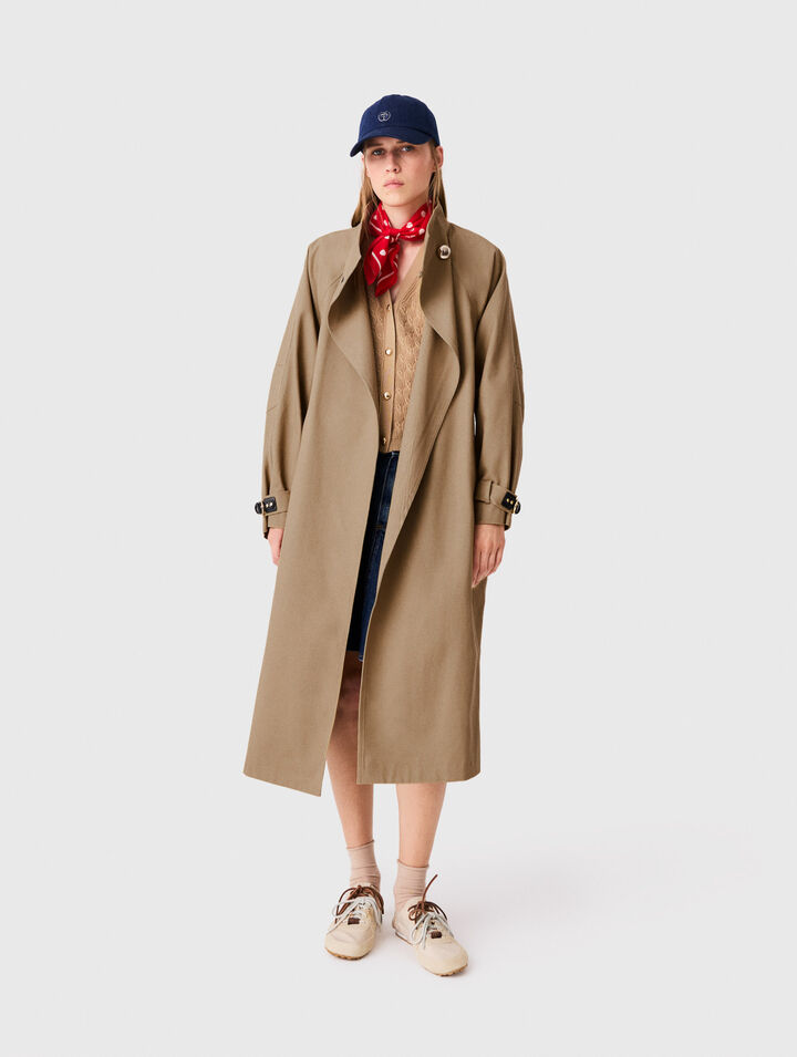 Trench long ceintur&eacute; boutons dor&eacute;s