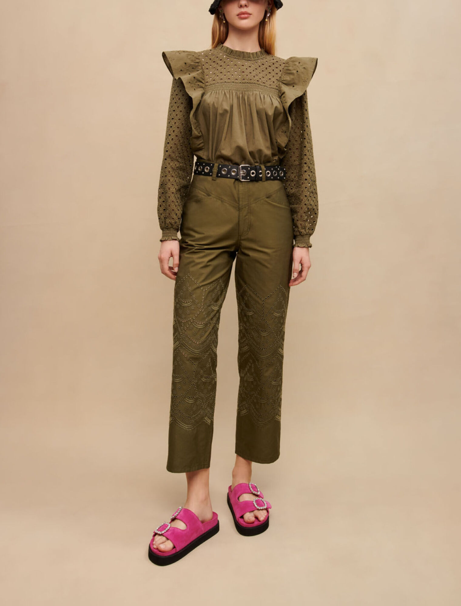 Pantalon en coton brodé