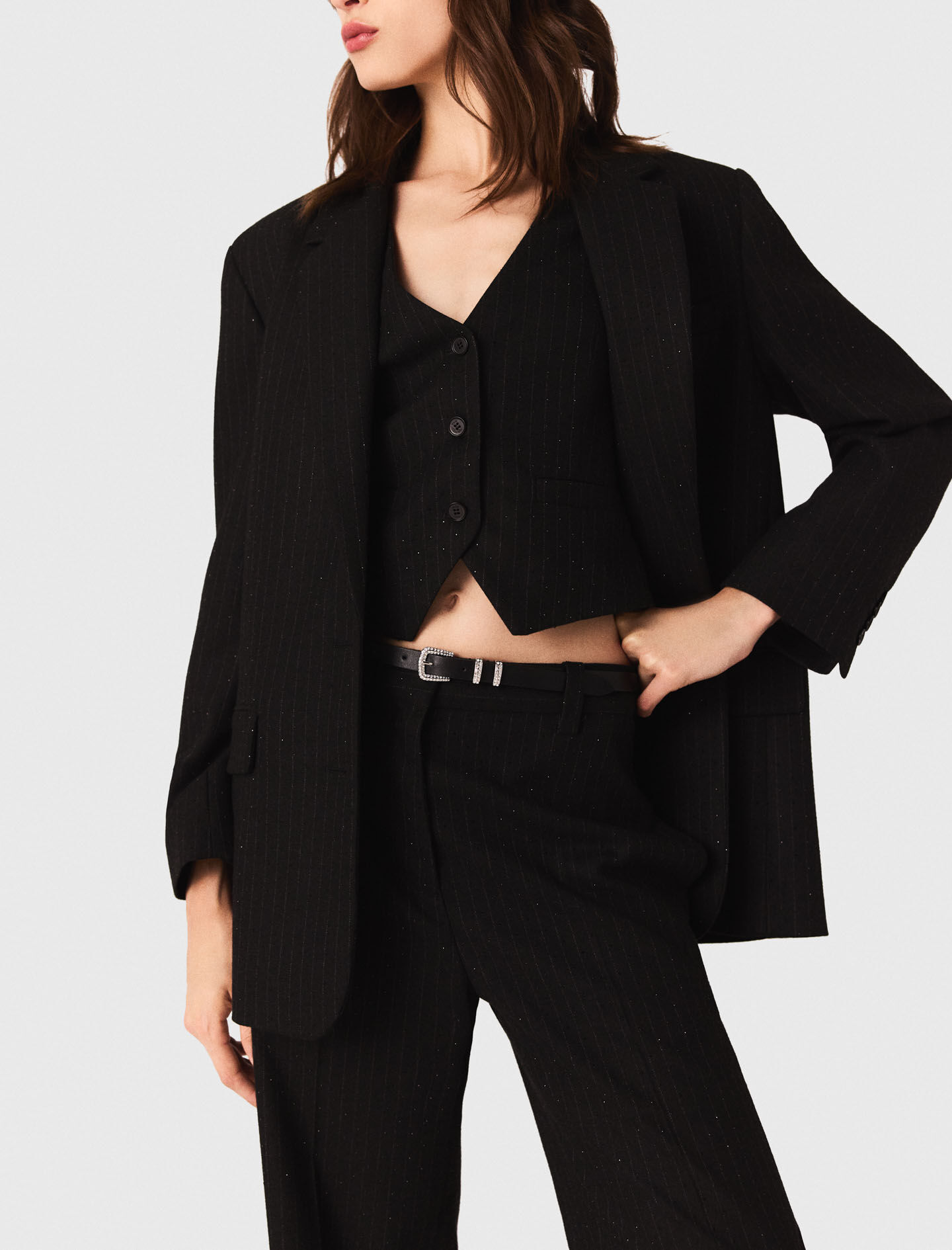 Rhinestone suit jacket Black / Gray For Women | Maje