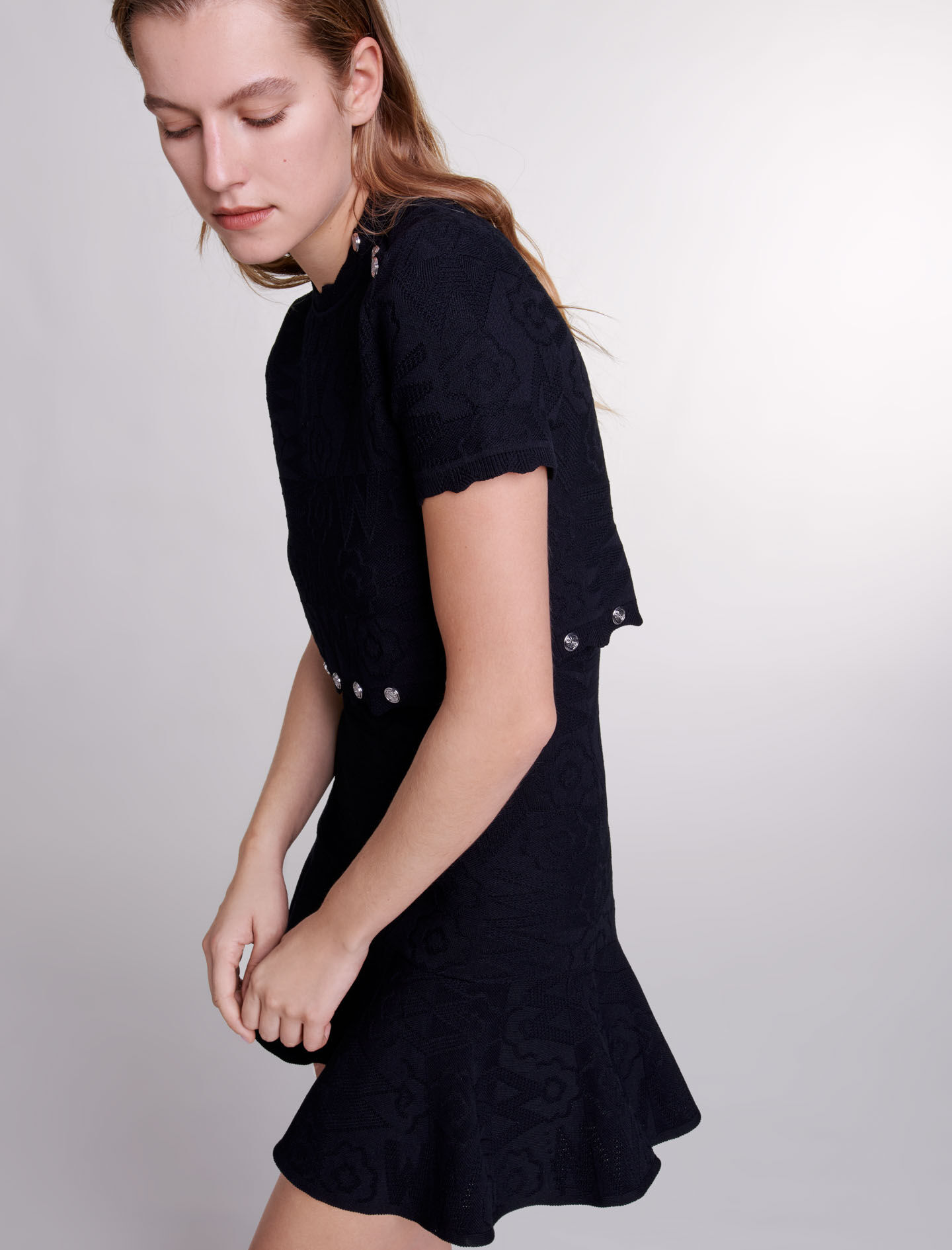 Trompe l'œil knit mini dress