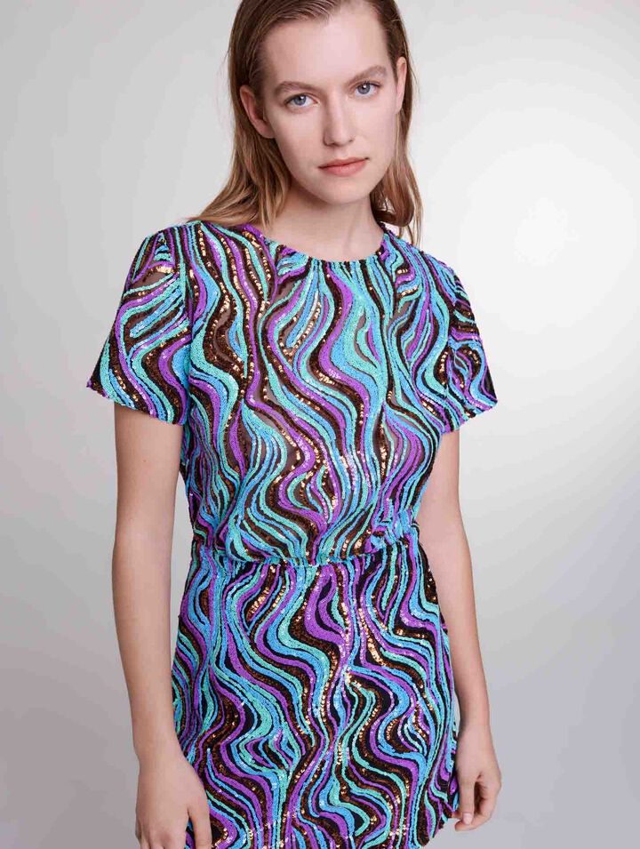 Robe courte trompe l'œil à sequins