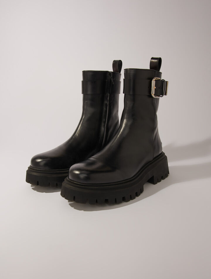 Bottines en cuir &agrave; boucle