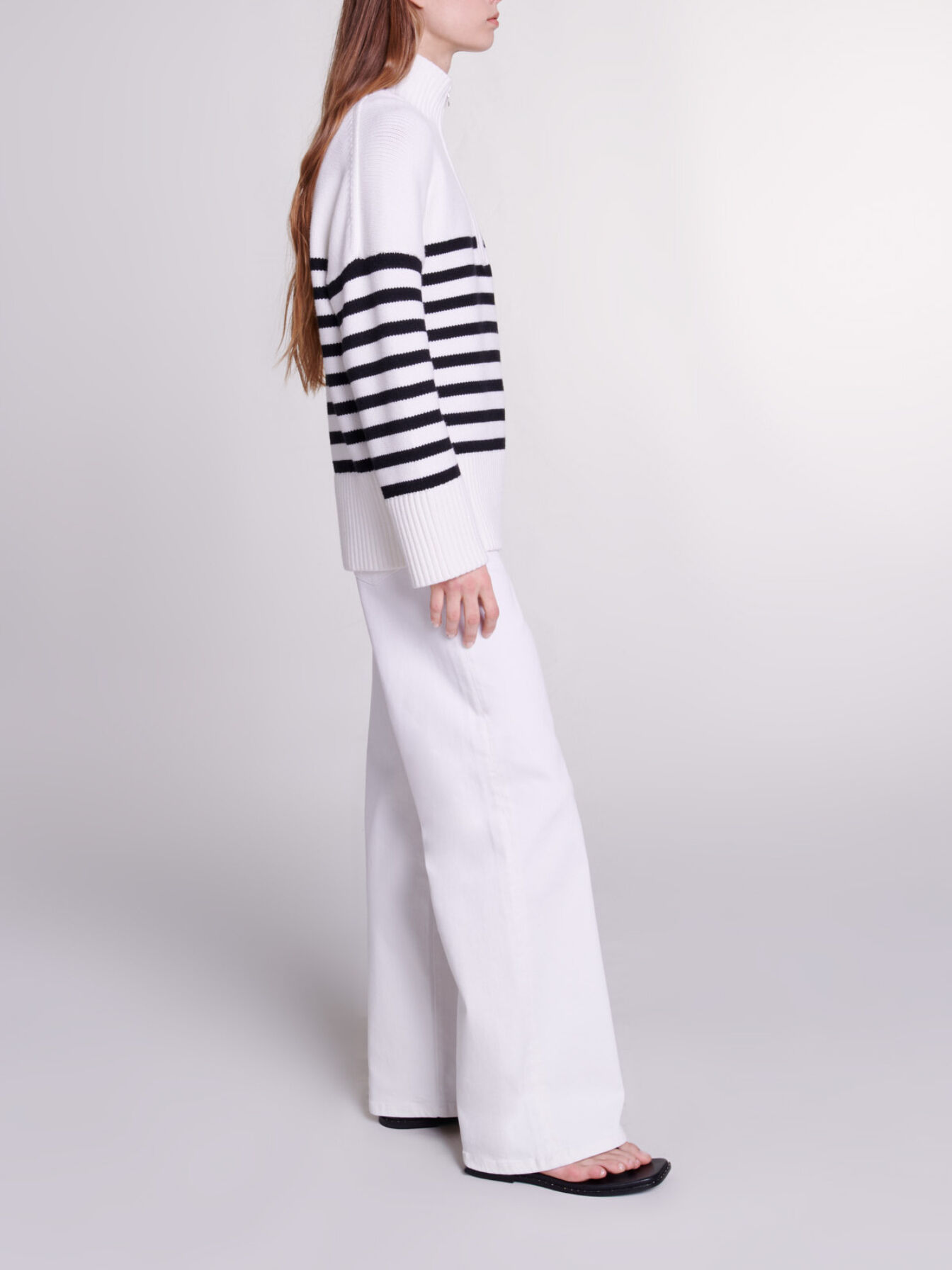 Breton jumper with zip collar White For Women | Maje