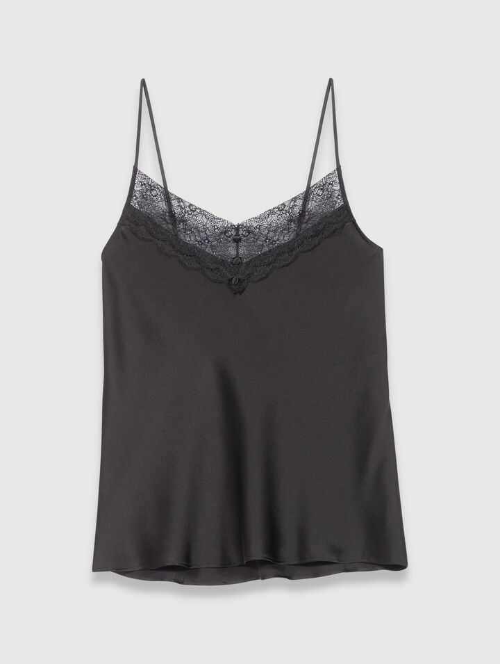 Top en satin de soie et dentelles
