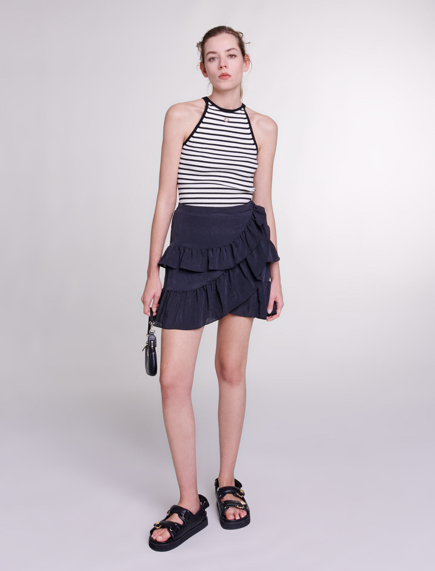 Black ruffle skirt short outlet