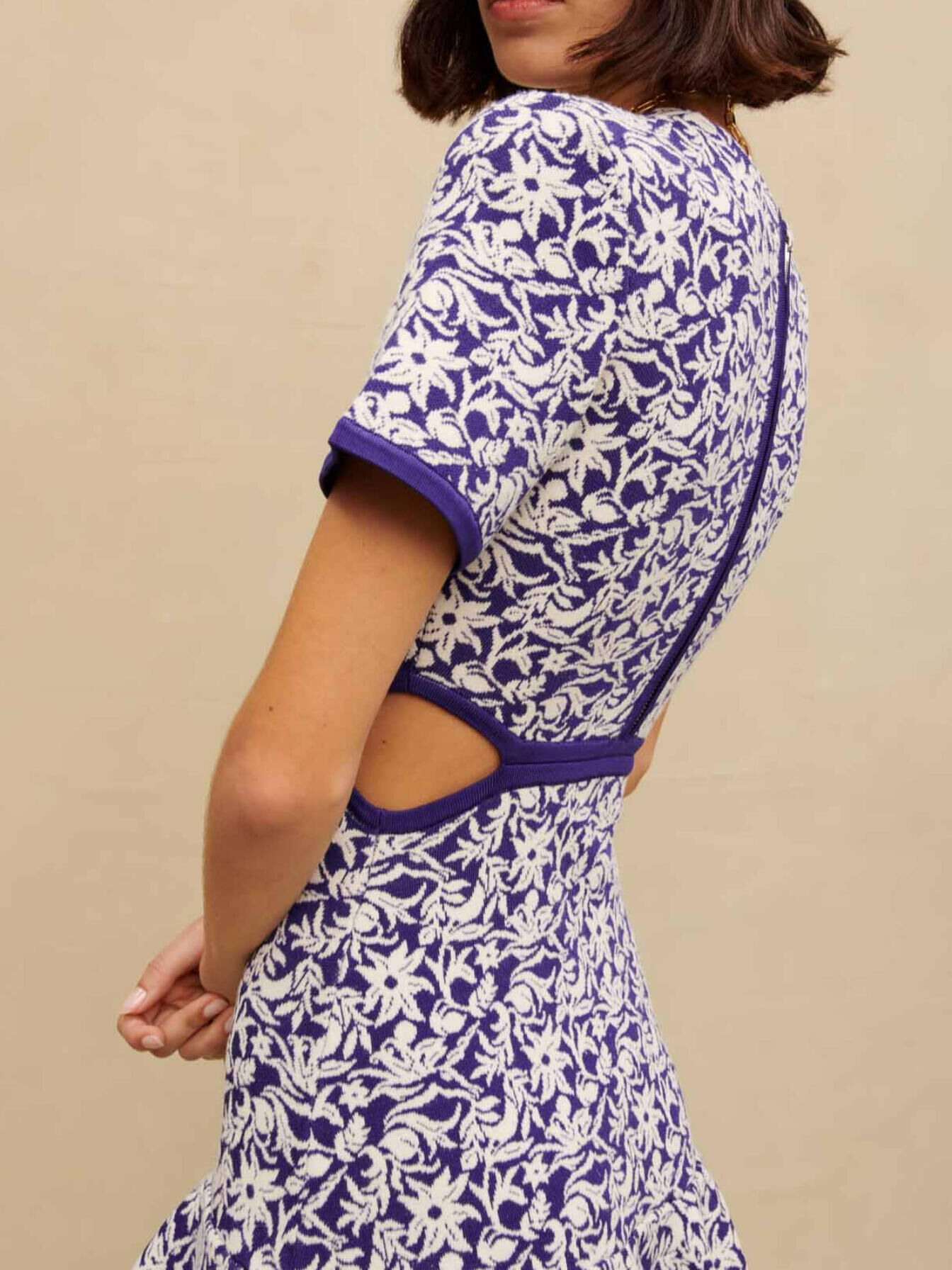 Floral mini dress with cut outs Purple For Women Maje