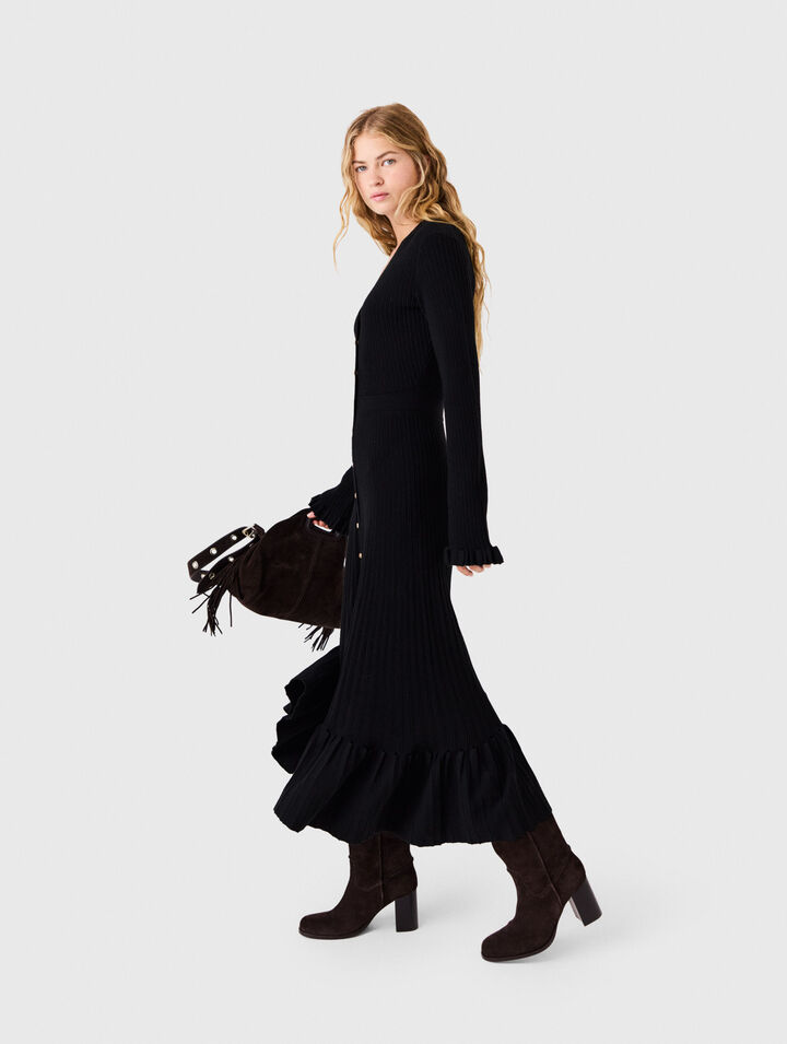 Ruffled knit maxi dress