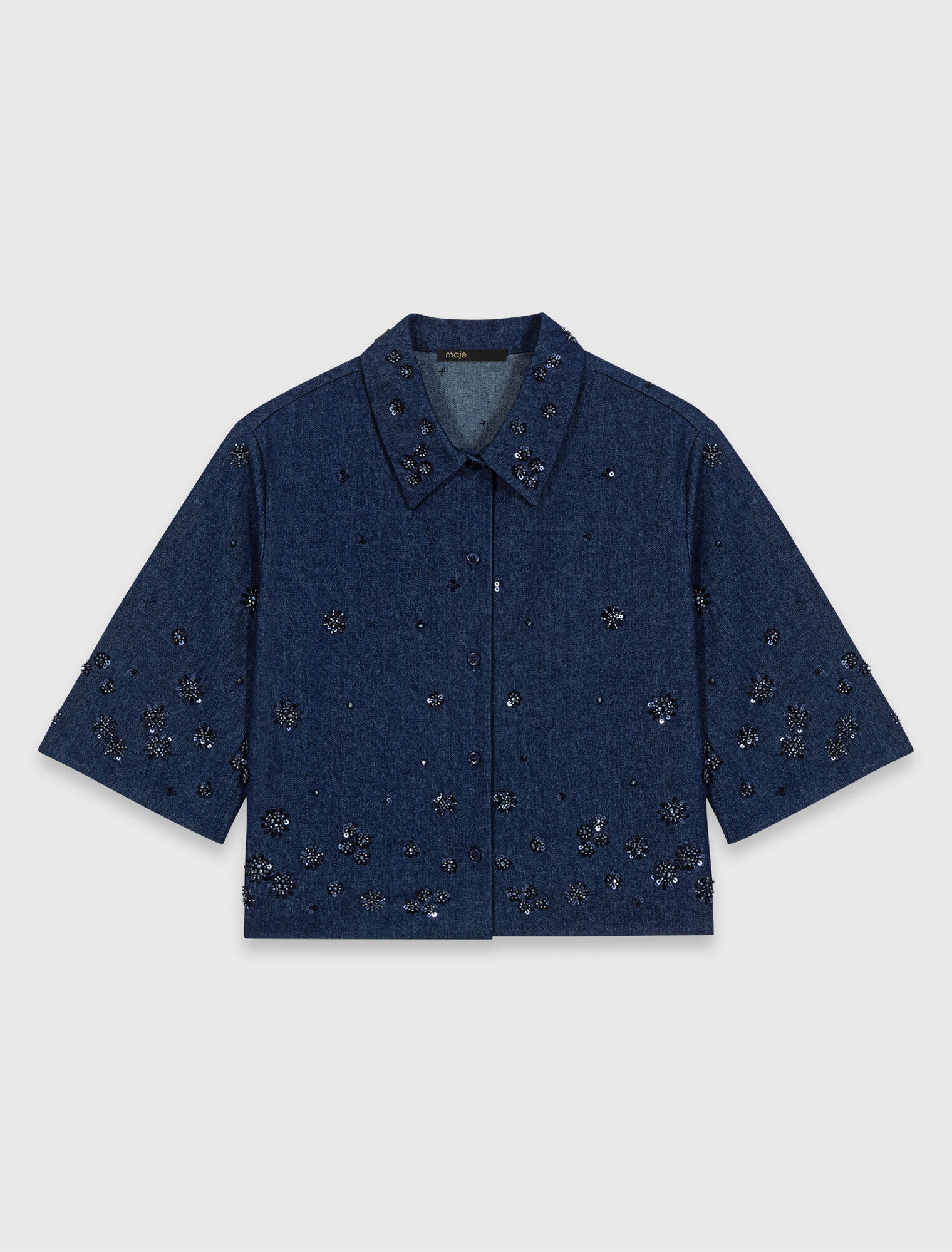 Chemise courte en denim brod&eacute;