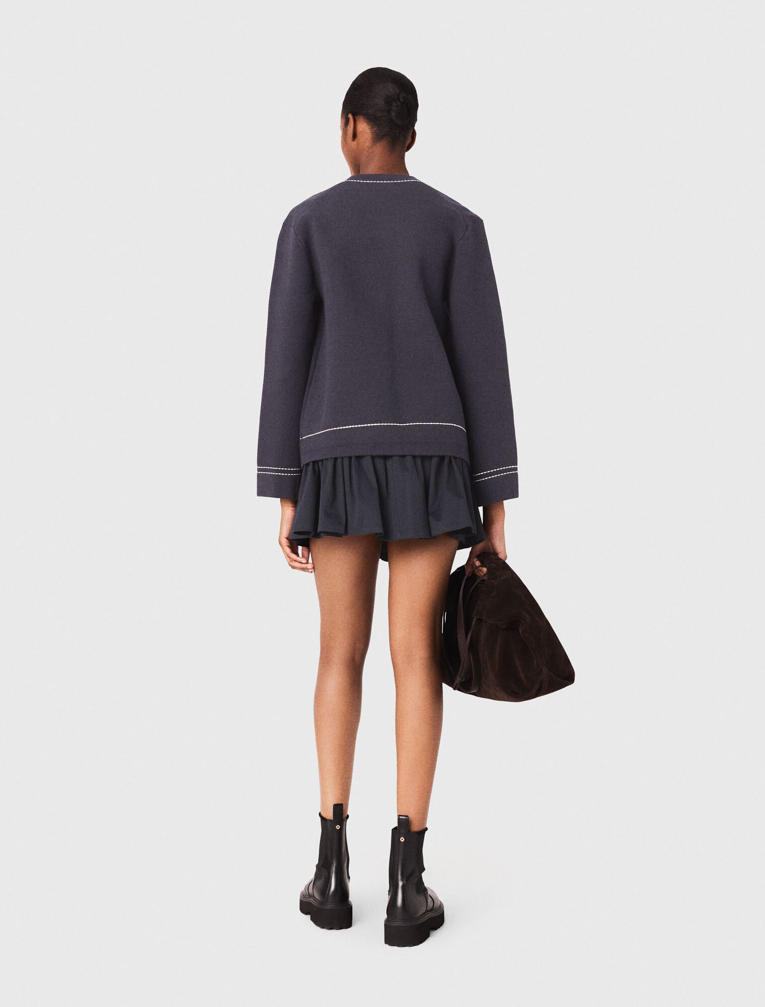 Cardigan long en maille surpiquée