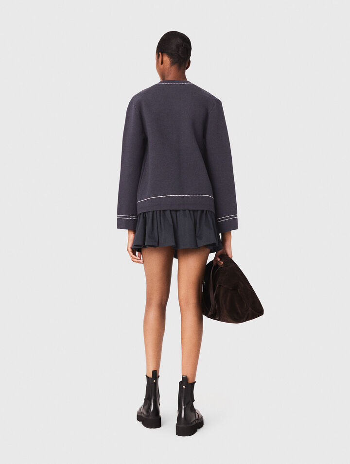 Cardigan long en maille surpiquée