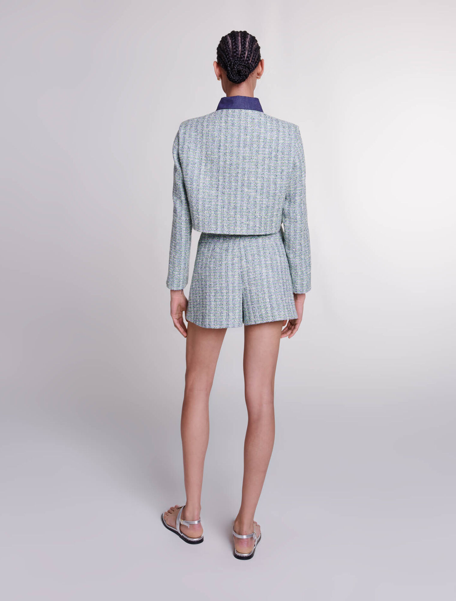 Veste courte en tweed contrasté
