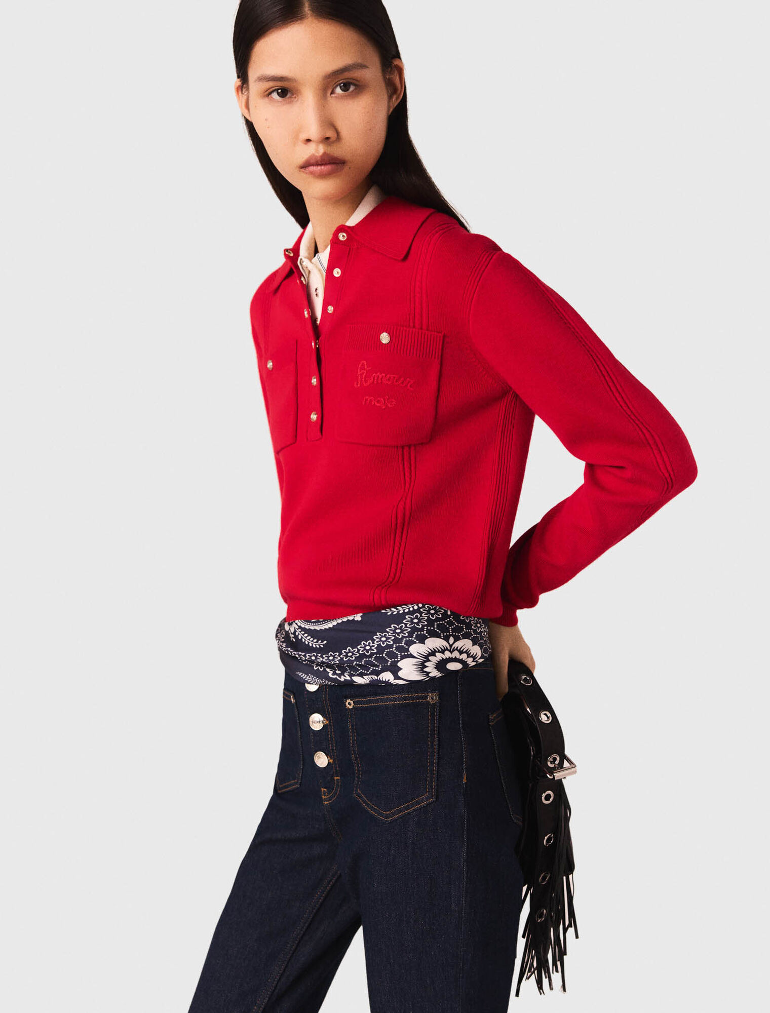 Polo collar sweater with embroidery
