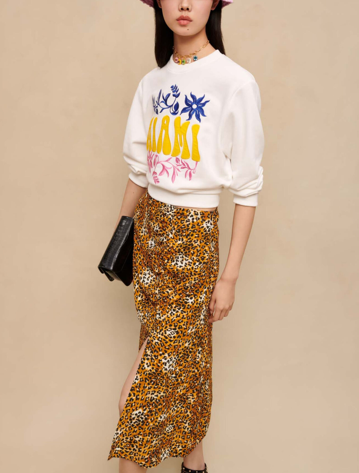 Leopard print midi skirt