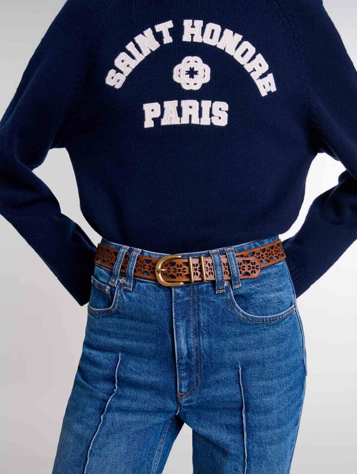 Ceinture en cuir détail fleurs