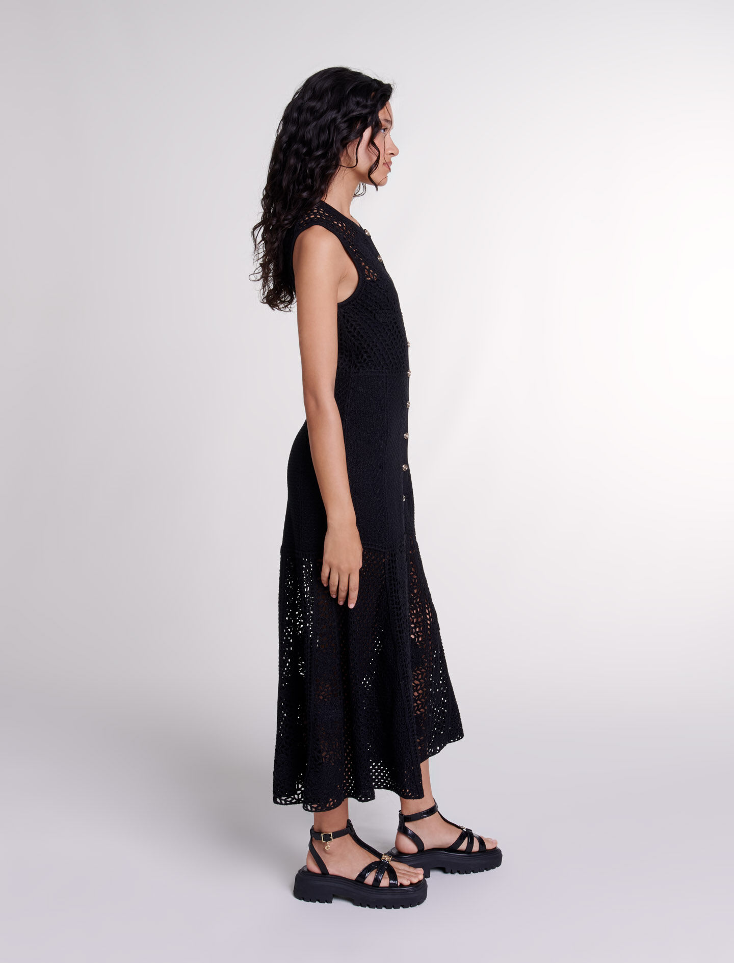 Crochet-knit maxi dress Black / Gray For Women | Maje
