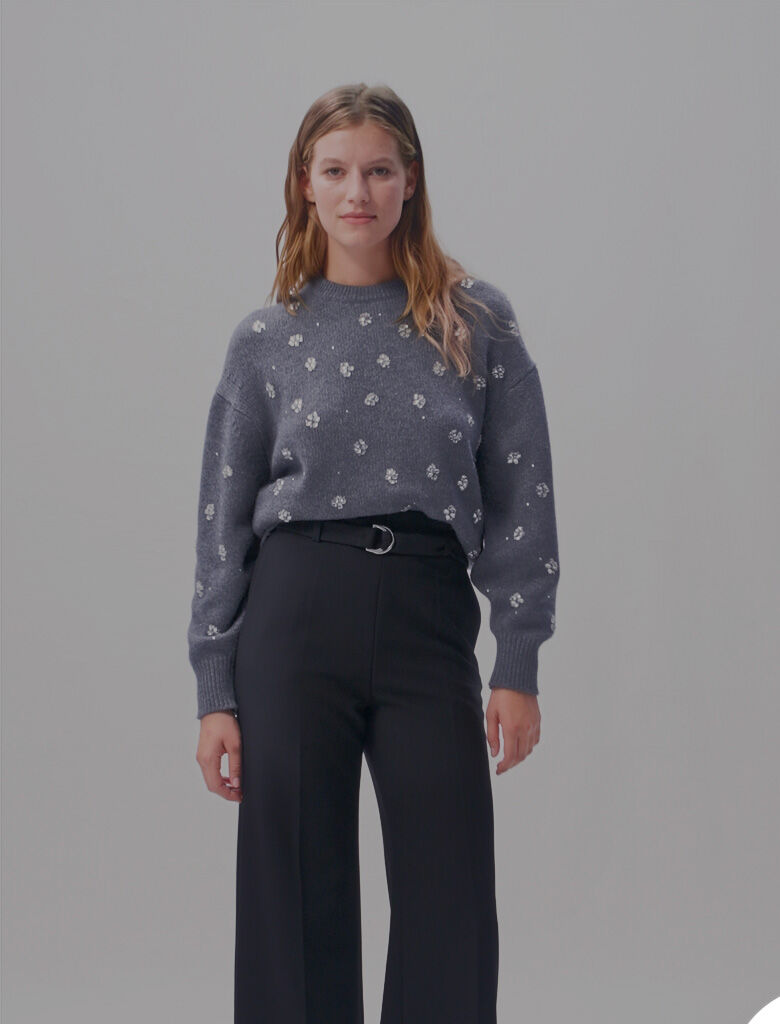 Pantalon large avec ceinture gris noir pour femme Maje